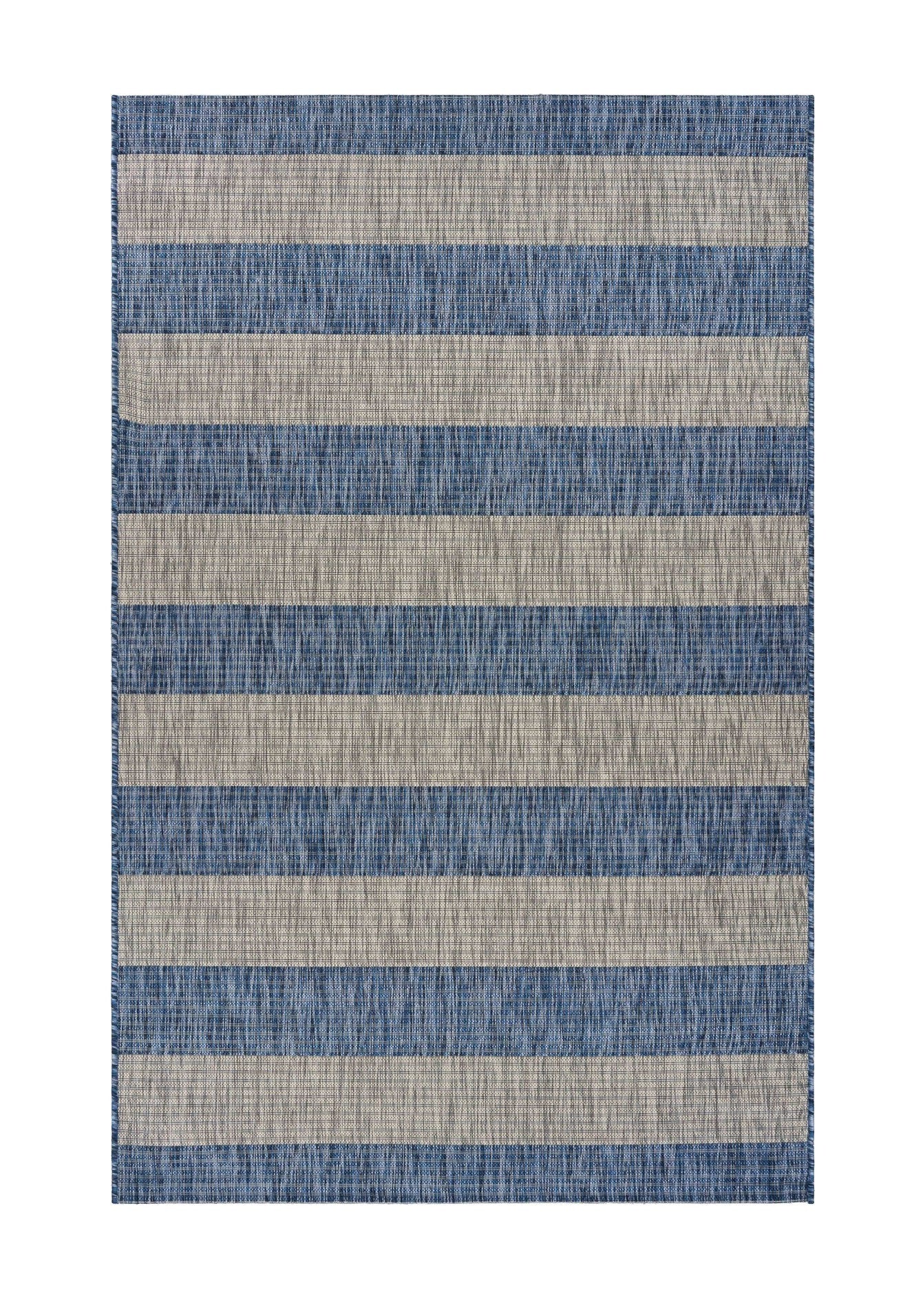 8' X 10' Blue And Gray Striped Indoor Outdoor Area Rug