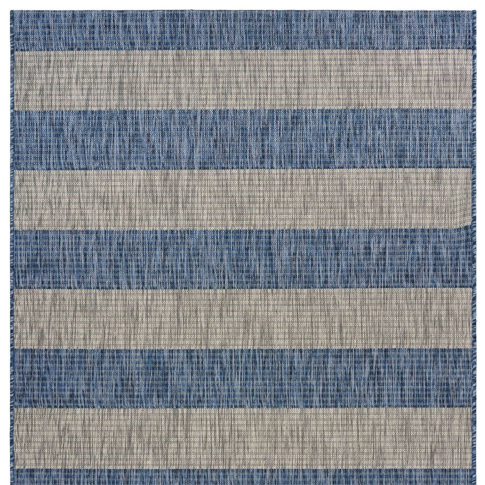 8' X 10' Blue And Gray Striped Indoor Outdoor Area Rug