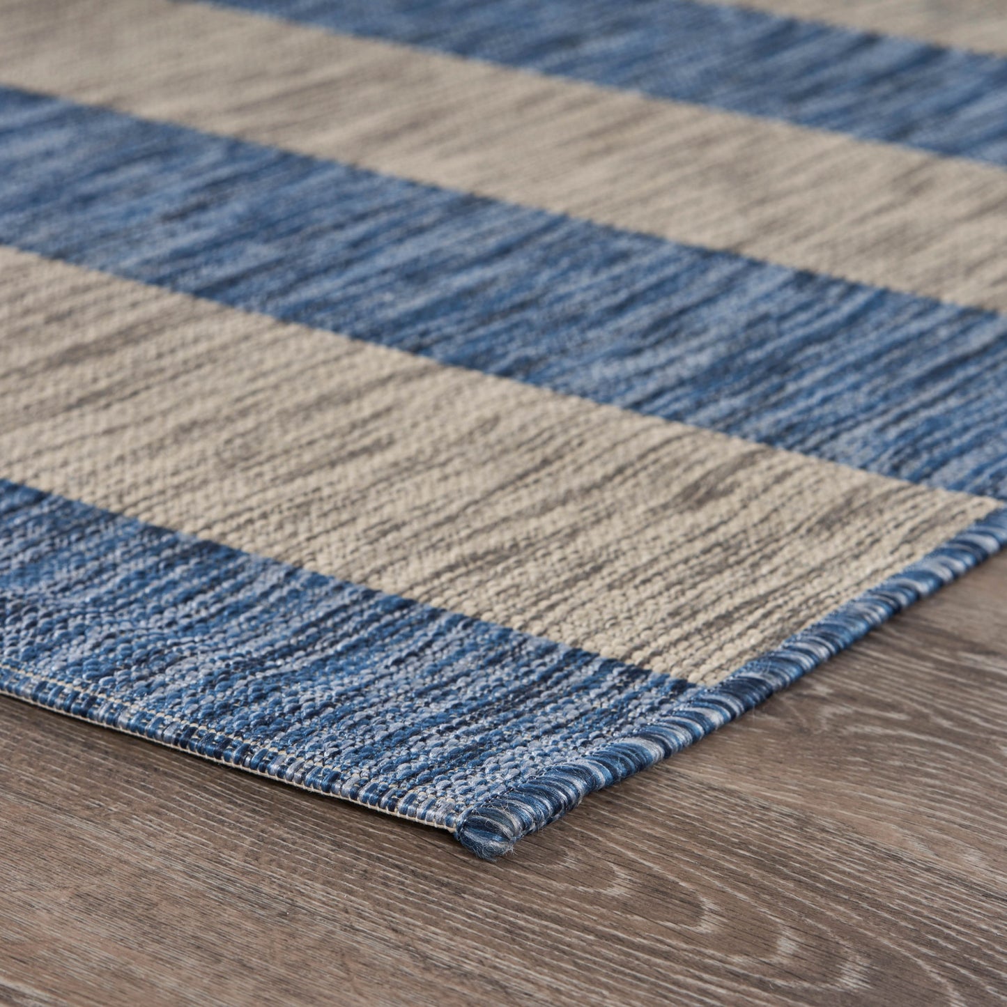 8' X 10' Blue And Gray Striped Indoor Outdoor Area Rug