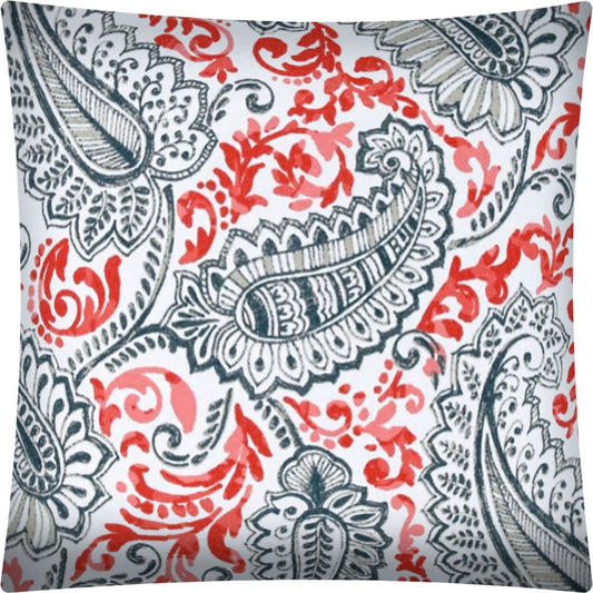 17" X 17" Coral And White Blown Seam Paisley Lumbar Indoor Outdoor Pillow