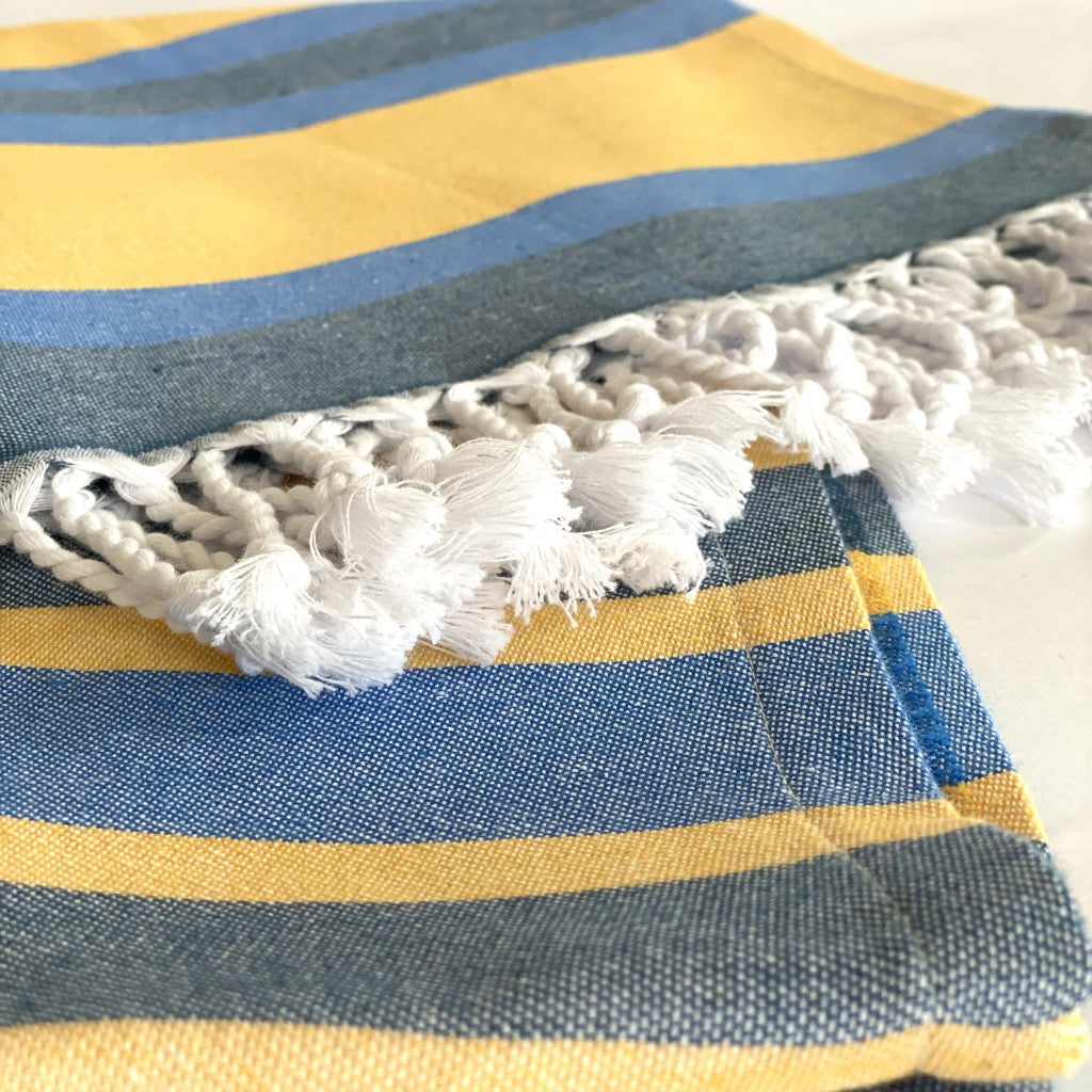 Denim and Yellow Striped Design Turkish Beach Blanket