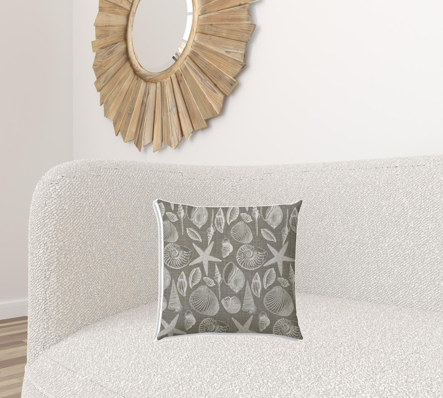 17" X 17" Cream And Gray Seashells Blown Seam Nautical Throw Indoor Outdoor Pillow