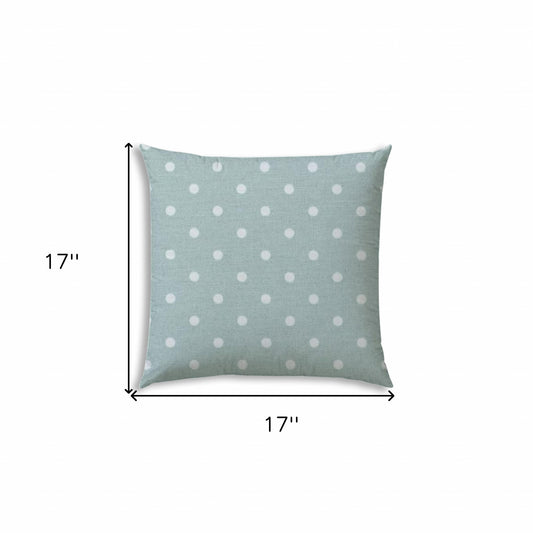 17" X 17" Seafoam And White Blown Seam Polka Dots Lumbar Indoor Outdoor Pillow