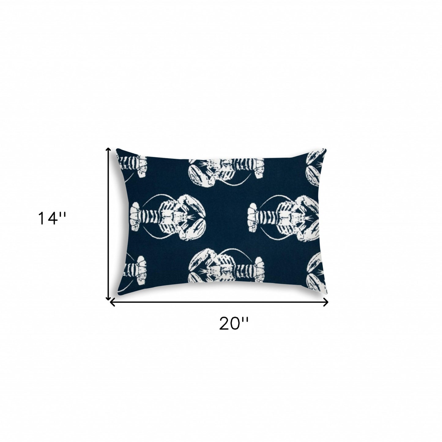 14" X 20" Navy Blue And White Lobster Blown Seam Lumbar Indoor Outdoor Pillow