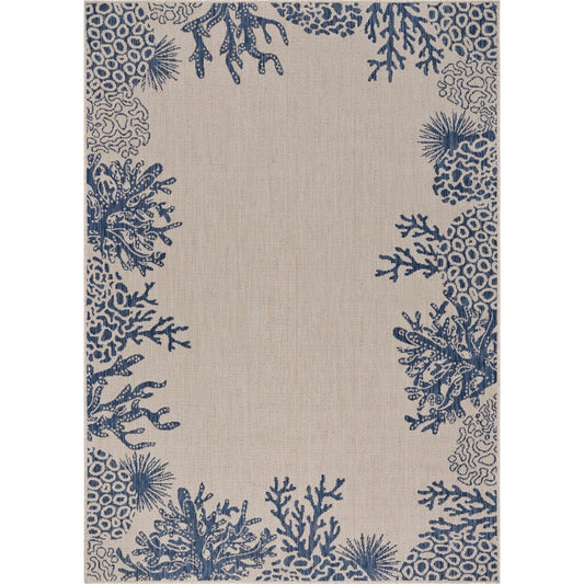 5' X 7' Blue And Gray Indoor Outdoor Area Rug