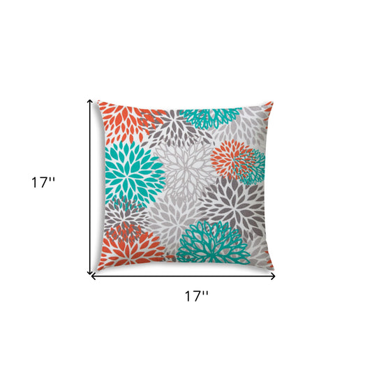 17" X 17" Orange And White Blown Seam Floral Lumbar Indoor Outdoor Pillow