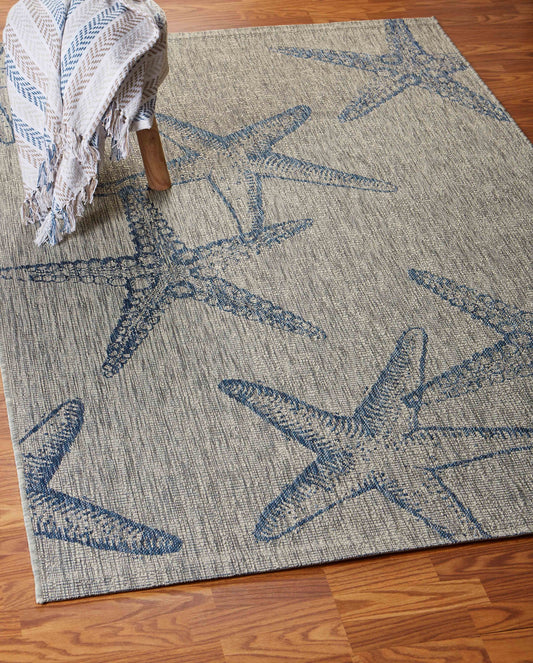 8' X 9' Blue And Gray Starfish Indoor Outdoor Area Rug