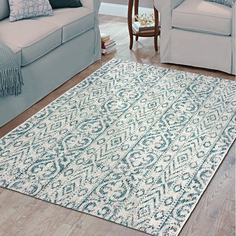 5' X 8' Blue And White Indoor Outdoor Area Rug