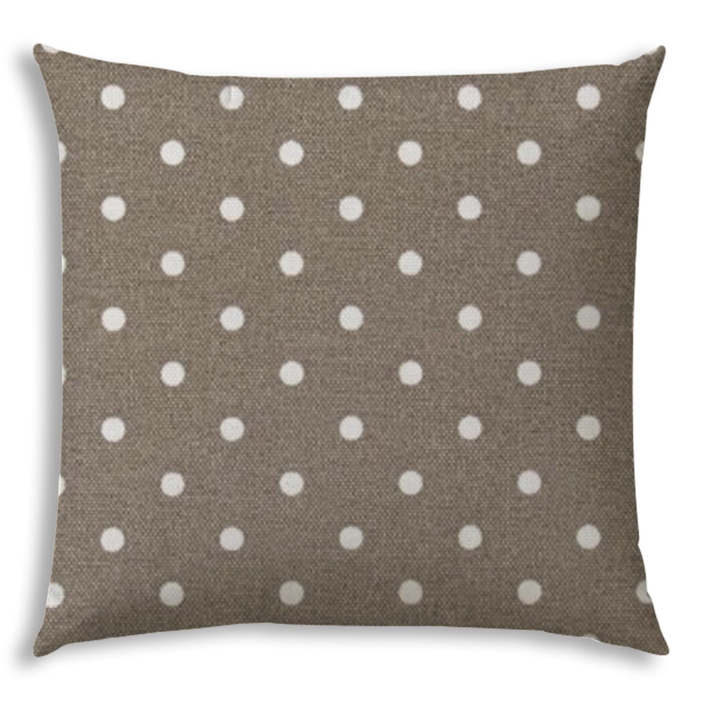 17" X 17" Taupe And White Blown Seam Polka Dots Lumbar Indoor Outdoor Pillow