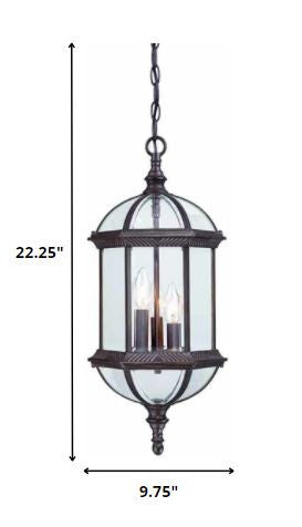 Three Light Dark Brown Eastern Lantern Hanging Light