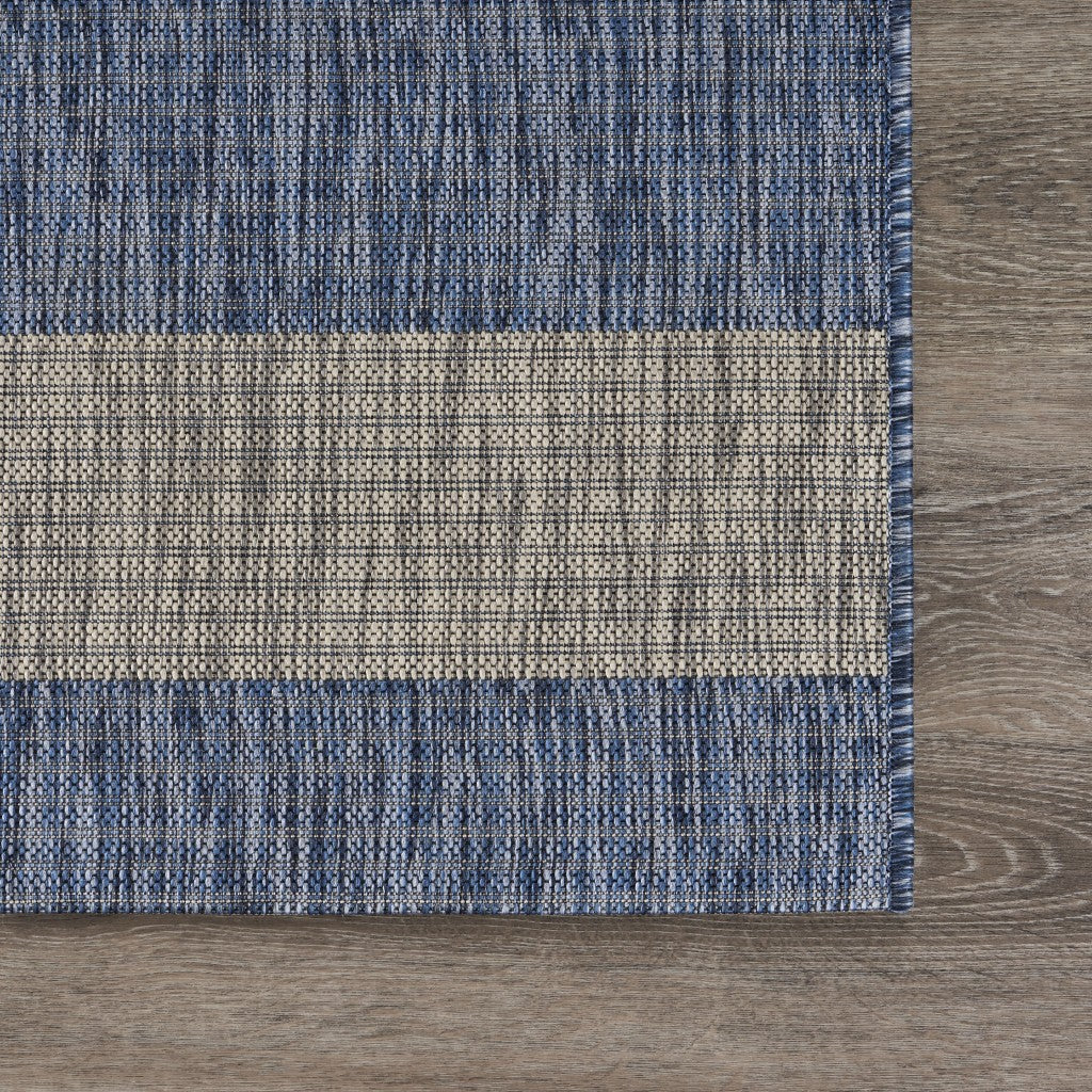 5' X 7' Blue And Gray Striped Indoor Outdoor Area Rug