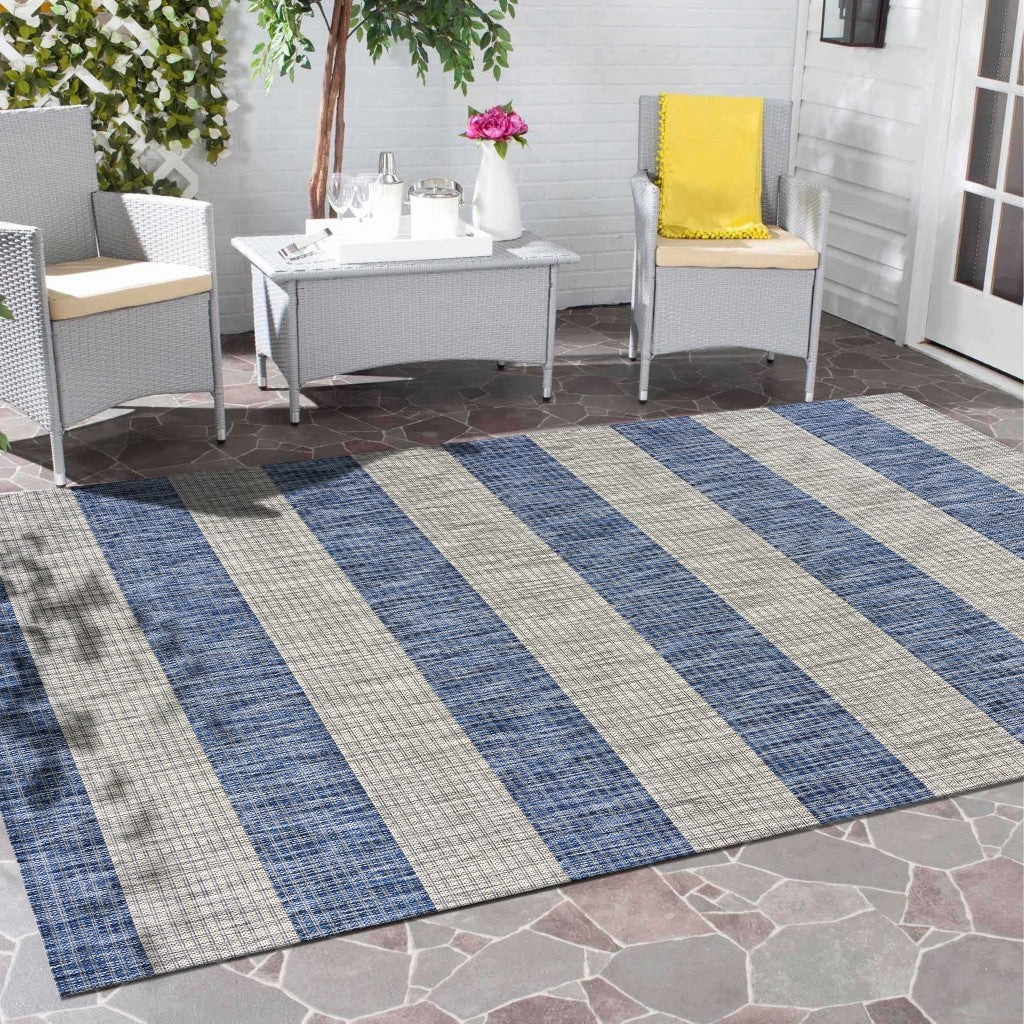 5' X 7' Blue And Gray Striped Indoor Outdoor Area Rug