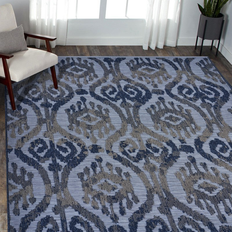 8' X 10' Blue And Yellow Indoor Outdoor Area Rug