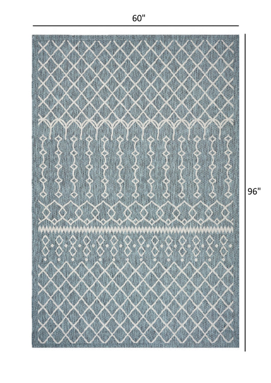 5' X 8' Blue And Gray Indoor Outdoor Area Rug