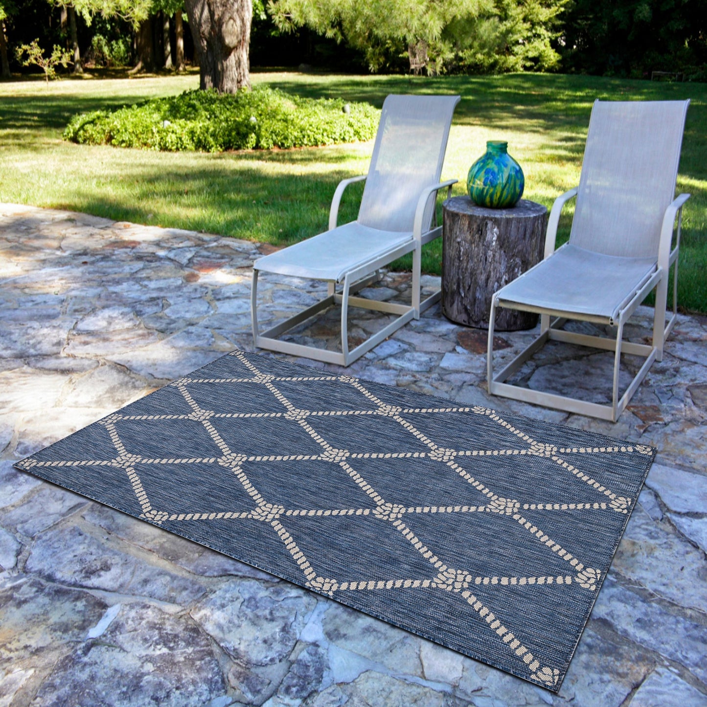 3' X 5' Blue And Gray Indoor Outdoor Area Rug