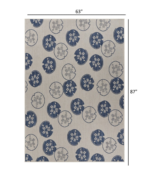 5' X 7' Blue And Gray Indoor Outdoor Area Rug