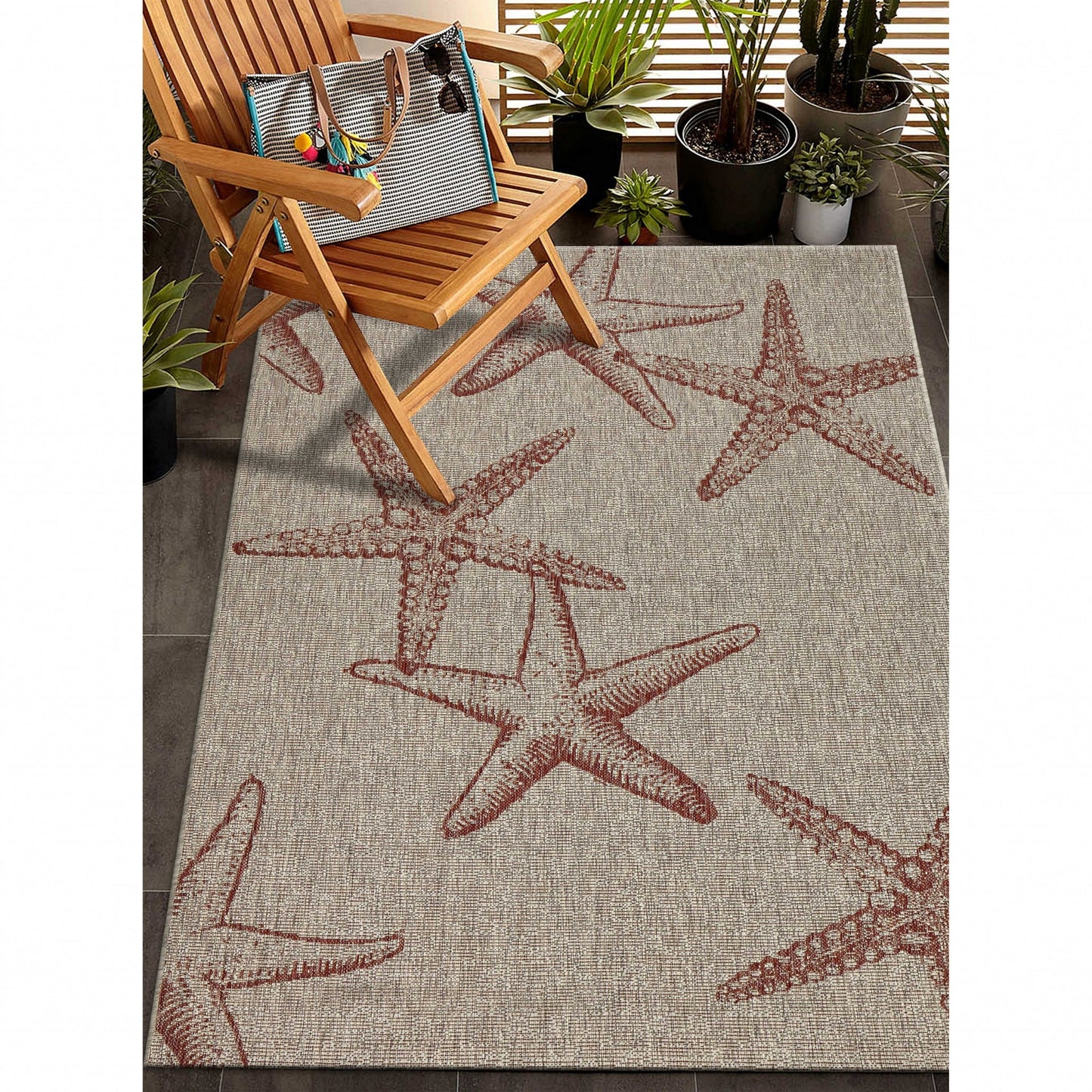 8' X 9' Beige Indoor Outdoor Area Rug