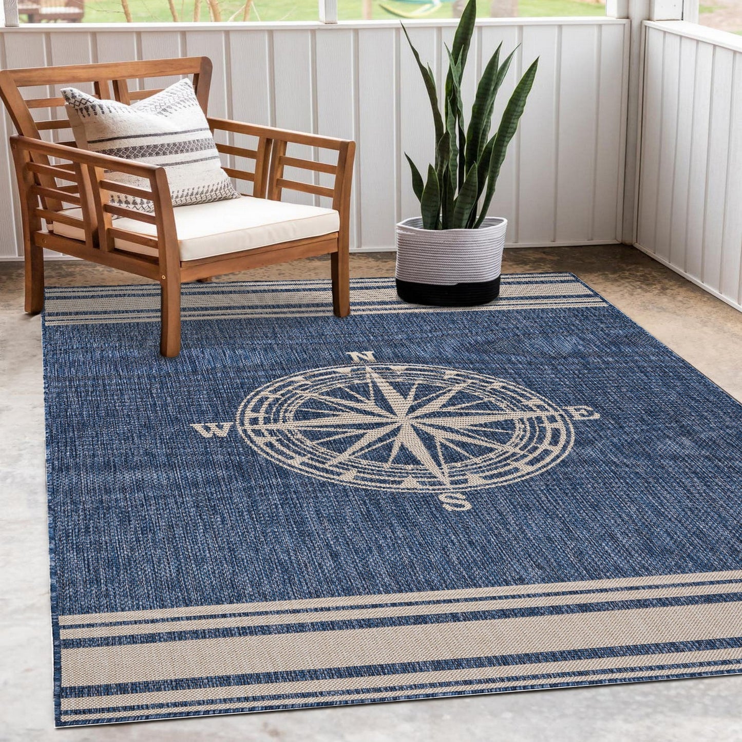 8' X 10' Blue And Gray Indoor Outdoor Area Rug