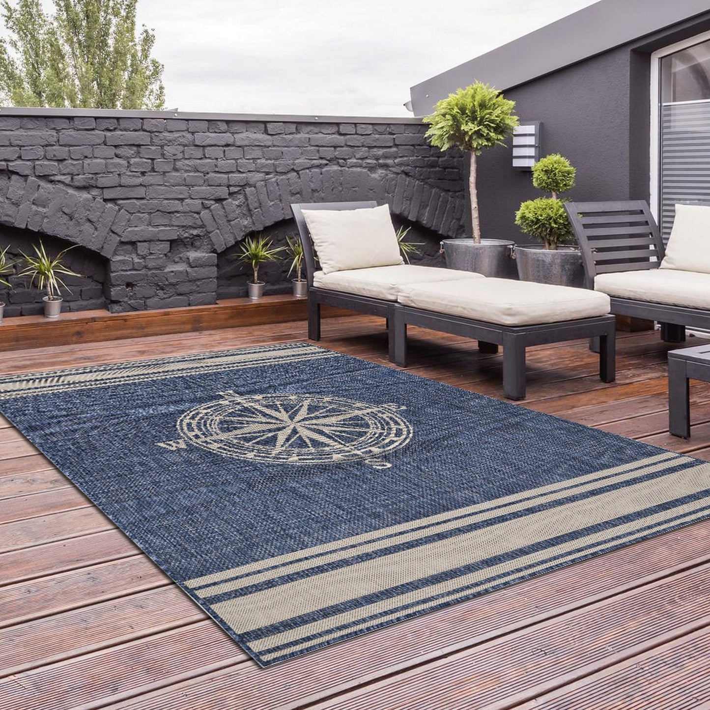 8' X 10' Blue And Gray Indoor Outdoor Area Rug