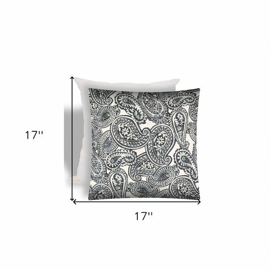 17" X 17" Gray And Cream Zippered Paisley Throw Indoor Outdoor Pillow