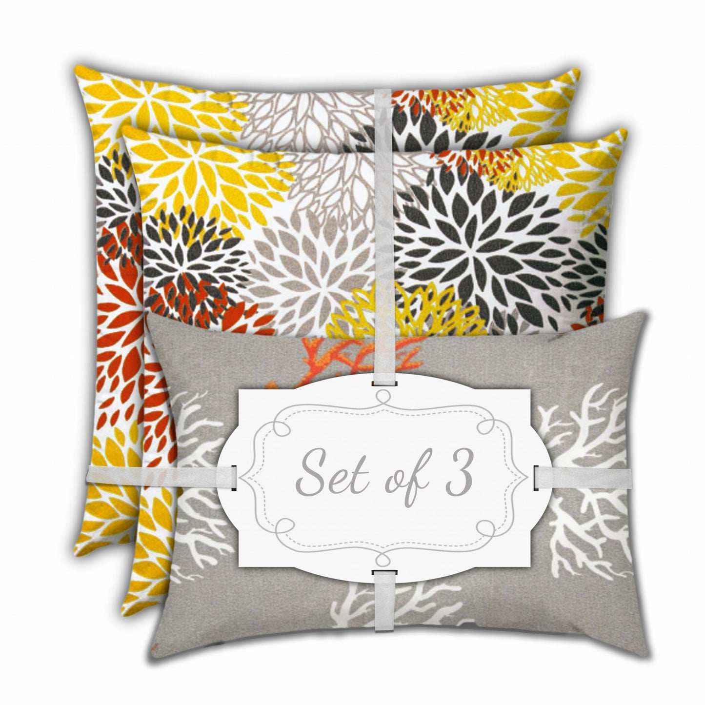 18" X 18" Gray And White Zippered Floral Throw Indoor Outdoor Pillow