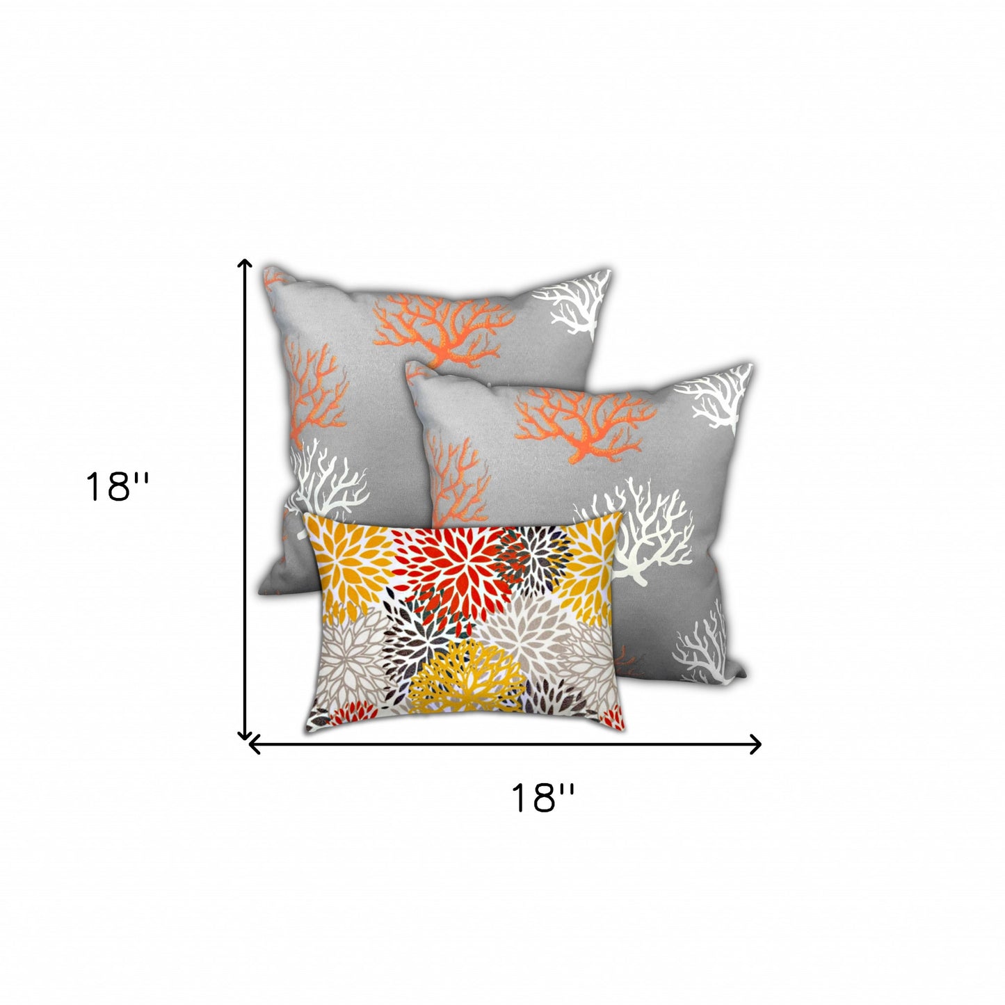 Set Of Three 18" X 18" Gray And White Corals Blown Seam Nautical Throw Indoor Outdoor Pillow