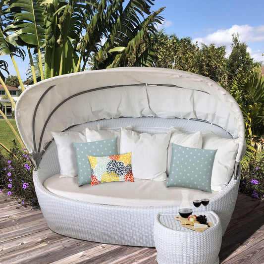 Set Of Three 18" X 18" Seafoam And White Blown Seam Polka Dots Throw Indoor Outdoor Pillow