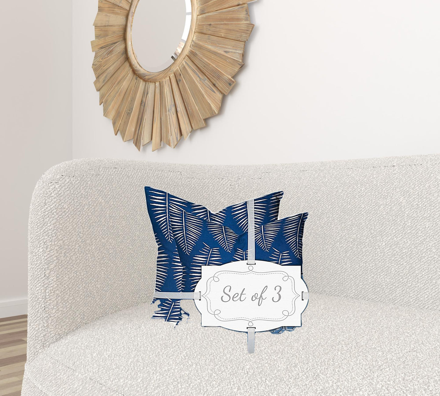 Set Of Three 20" X 20" Blue And White Enveloped Coastal Throw Indoor Outdoor Pillow Cover