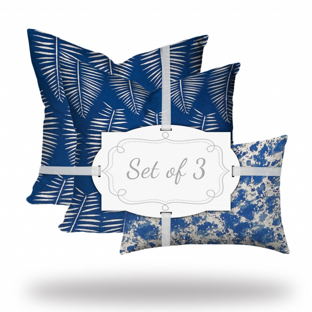 Set of Three 20" X 20" Blue and White Coastal Indoor Outdoor Throw Pillow