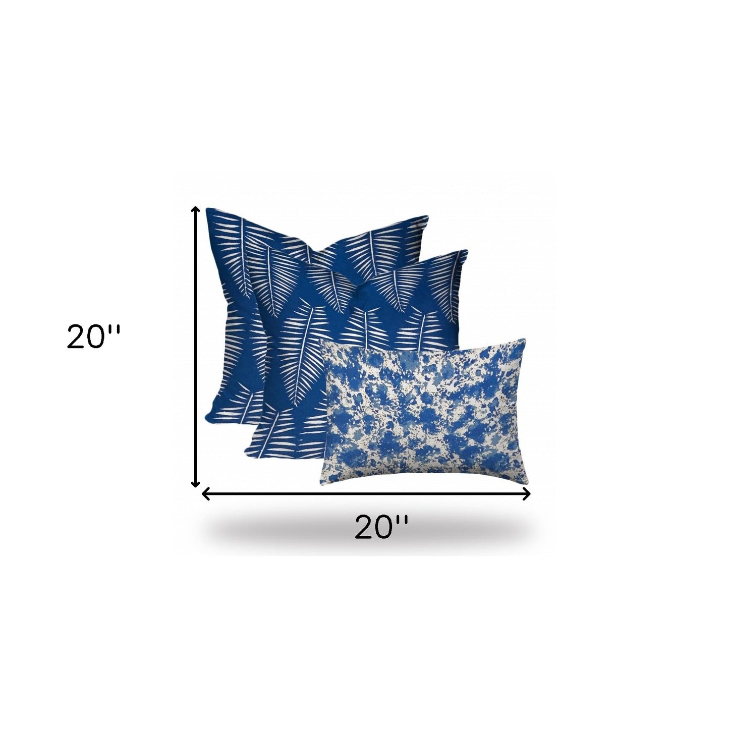 Set Of Three 20x20 Blue And White Blown Seam Polyester Coastal Throw Pillows