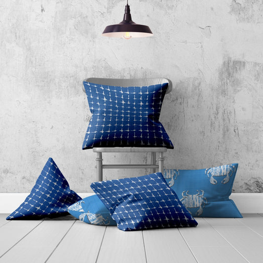 Set Of Three 20" X 20" Blue And White Enveloped Coastal Throw Indoor Outdoor Pillow Cover