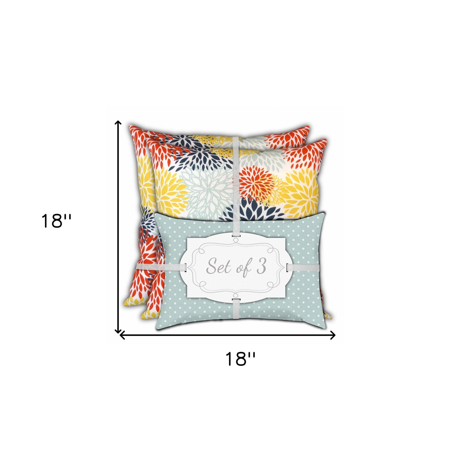 Set Of Three 18" X 18" Seafoam And White Zippered Floral Throw Indoor Outdoor Pillow