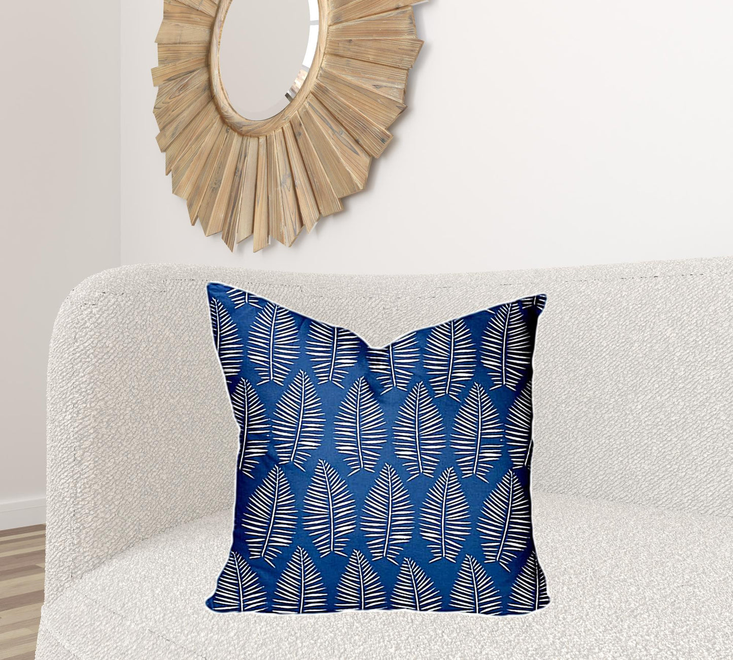 24" X 24" Blue And White Zippered Tropical Throw Indoor Outdoor Pillow Cover