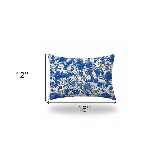 12" X 18" Blue And White Enveloped Lumbar Indoor Outdoor Pillow Cover