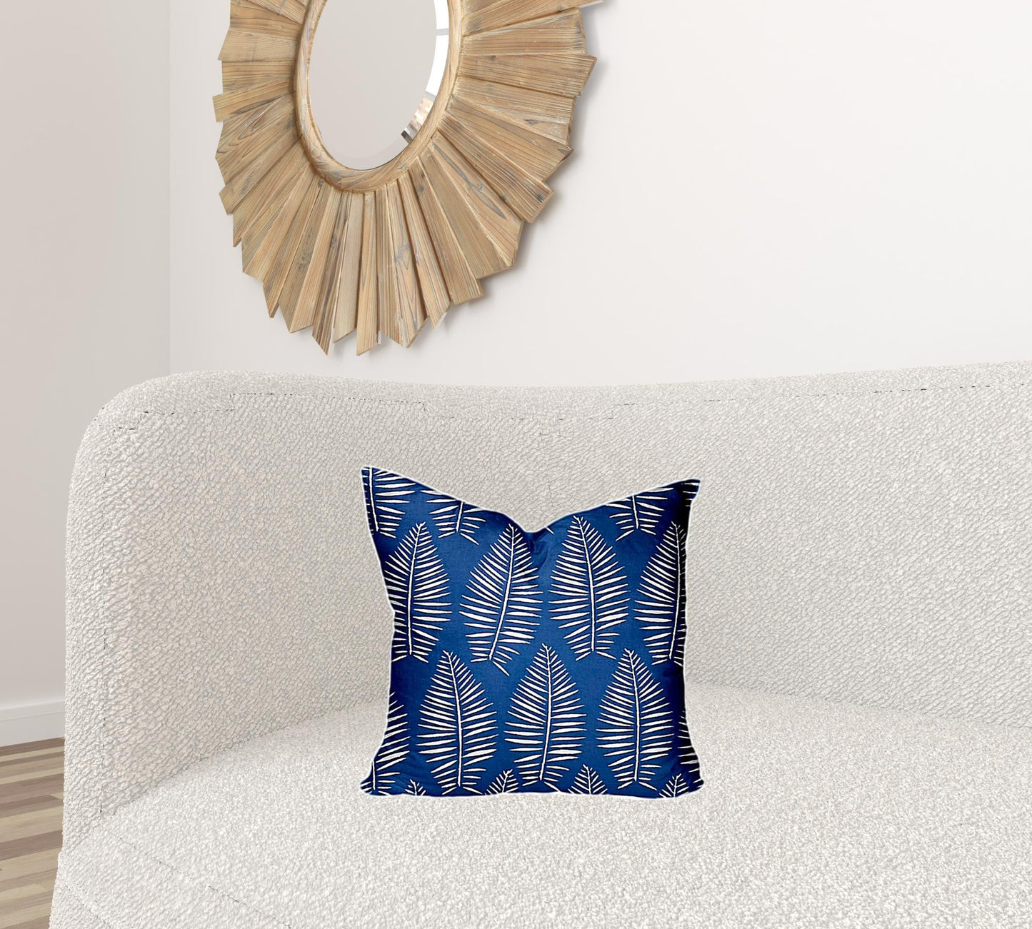 17" X 17" Blue And White Blown Seam Tropical Throw Indoor Outdoor Pillow