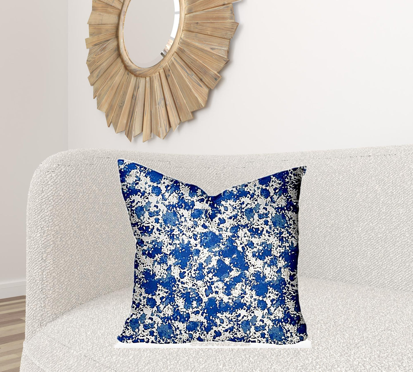 24" X 24" Blue And White Blown Seam Coastal Throw Indoor Outdoor Pillow