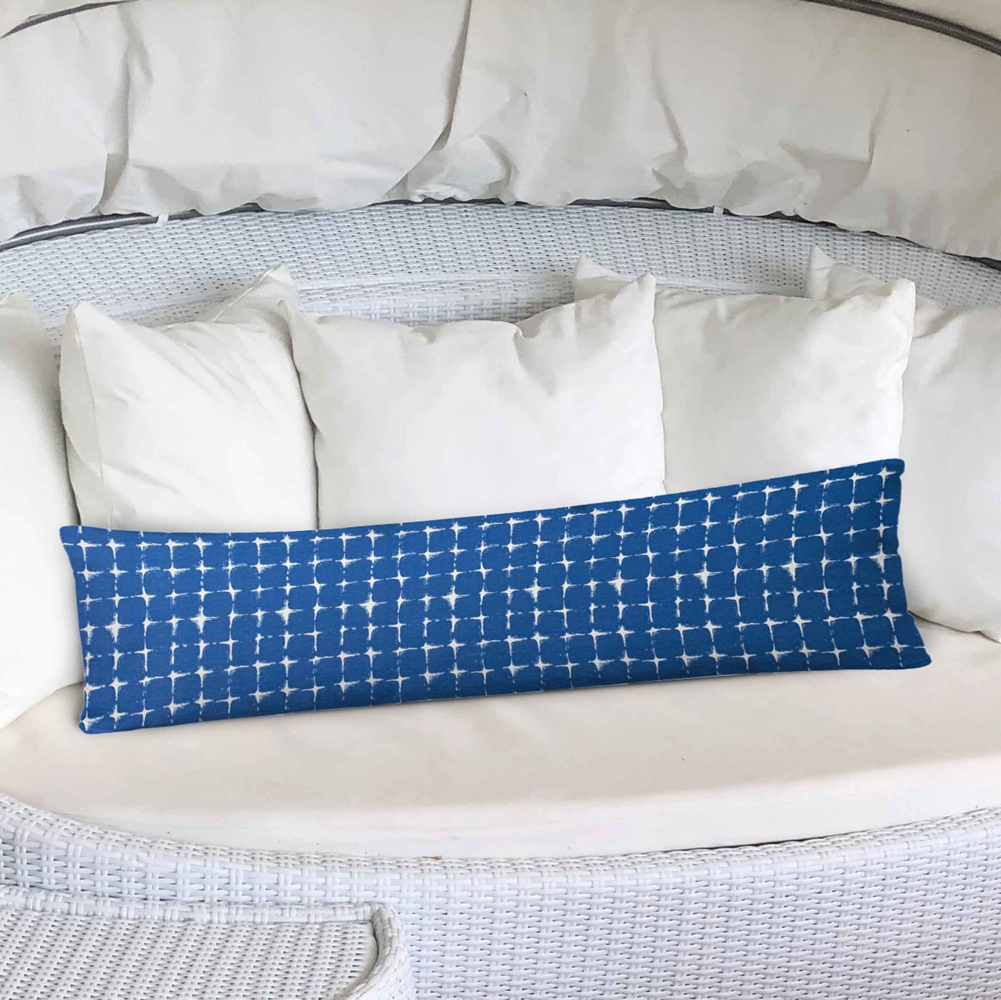 12" X 48" Blue And White Zippered Gingham Lumbar Indoor Outdoor Pillow