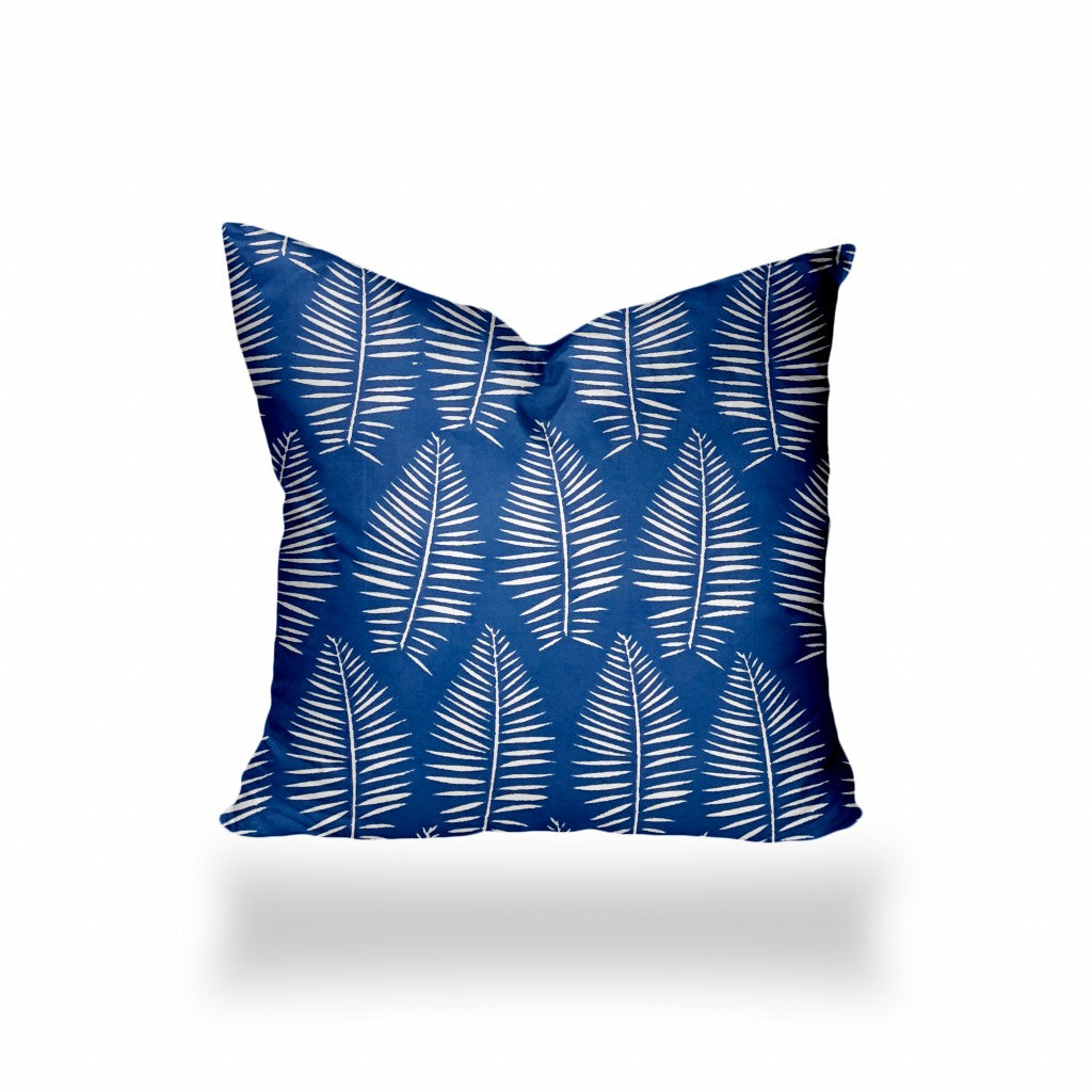 20" X 20" Blue And White Enveloped Tropical Throw Indoor Outdoor Pillow