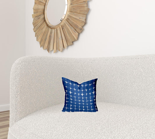 12" X 12" Blue And White Enveloped Abstract Throw Indoor Outdoor Pillow Cover