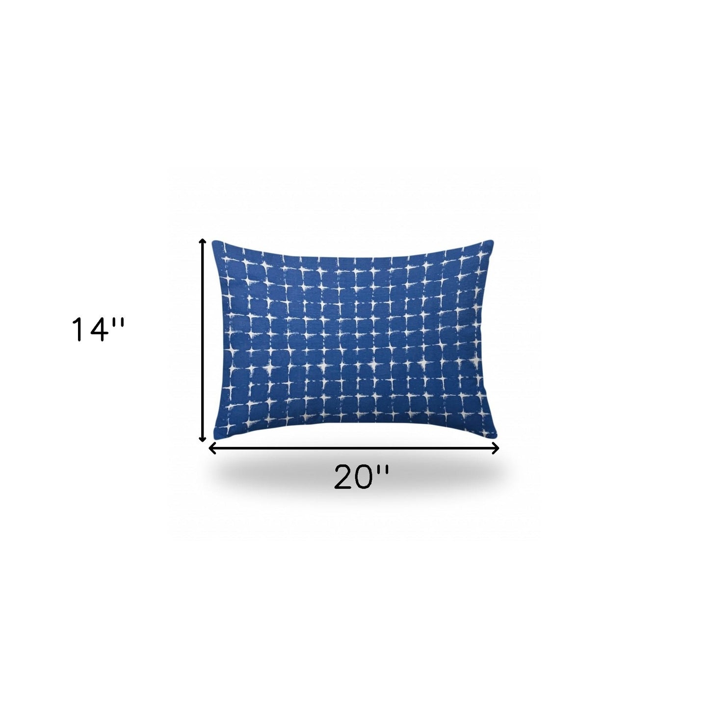 14" X 20" Blue And White Enveloped Gingham Lumbar Indoor Outdoor Pillow