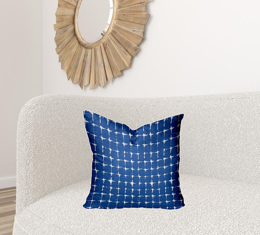 20" X 20" Blue And White Enveloped Gingham Throw Indoor Outdoor Pillow Cover