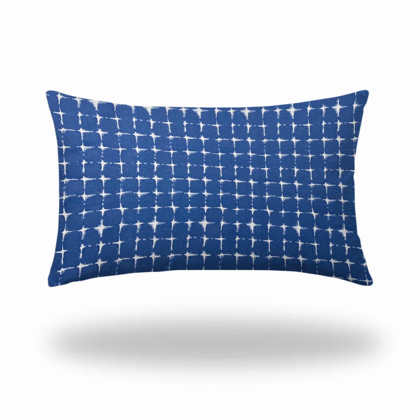 16" X 26" Blue And White Blown Seam Abstract Lumbar Indoor Outdoor Pillow