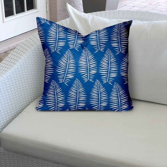 17" X 17" Blue And White Zippered Tropical Throw Indoor Outdoor Pillow Cover