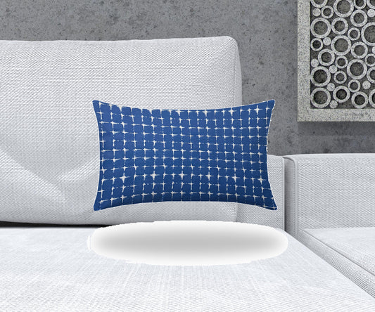 16" X 26" Blue And White Zippered Abstract Lumbar Indoor Outdoor Pillow