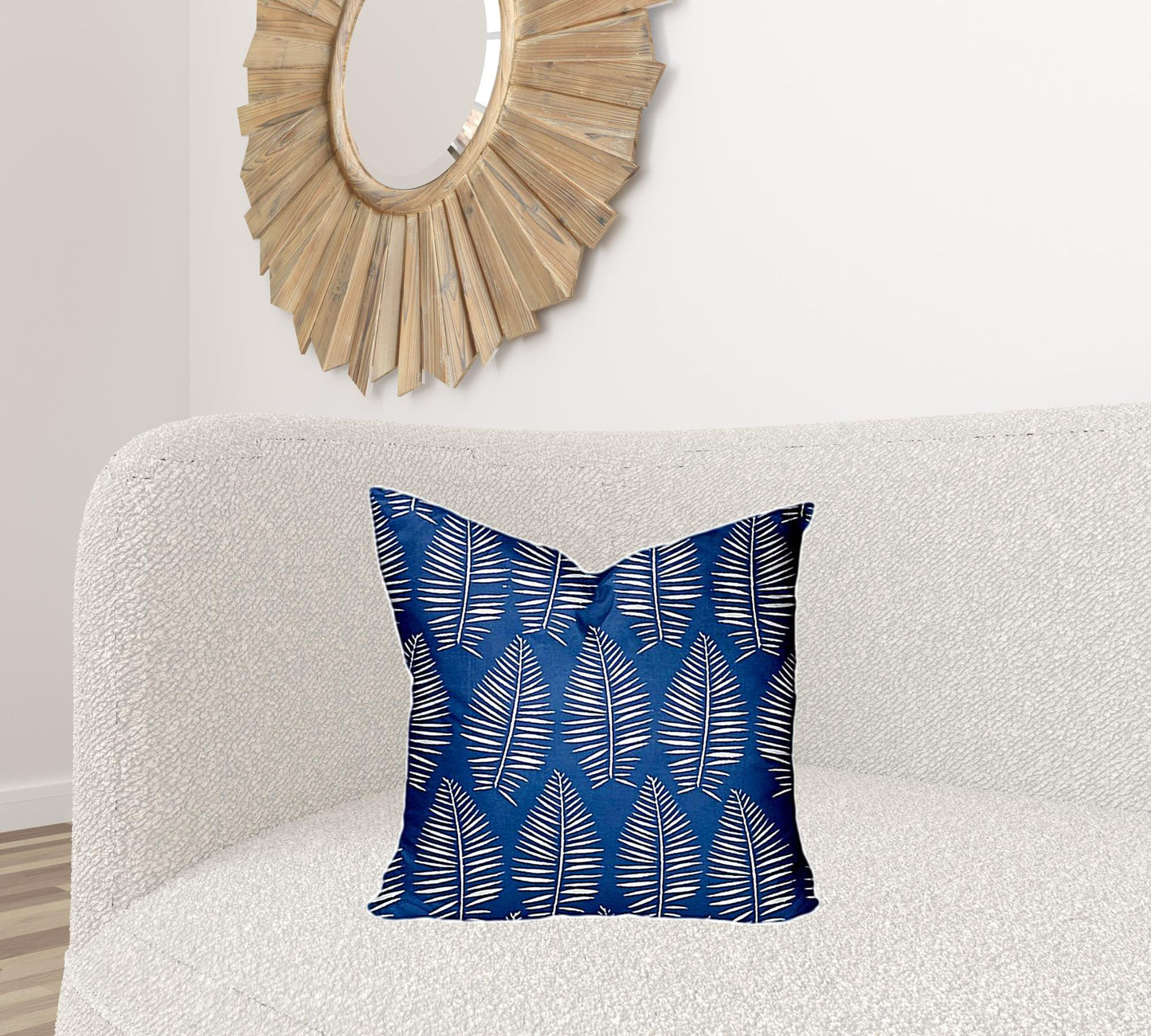 20" X 20" Blue And White Enveloped Tropical Throw Indoor Outdoor Pillow Cover