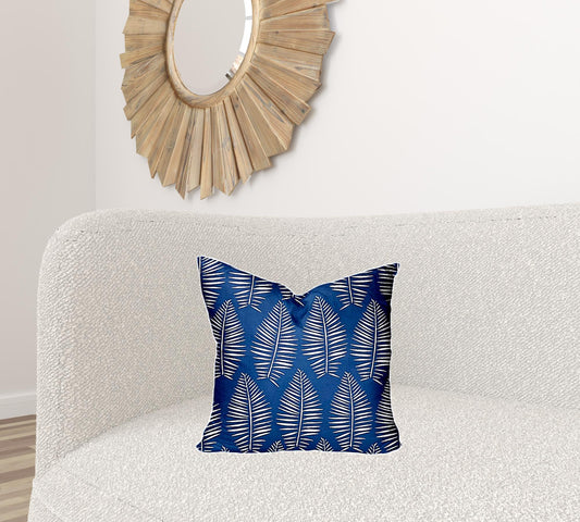 18" X 18" Blue And White Enveloped Tropical Throw Indoor Outdoor Pillow