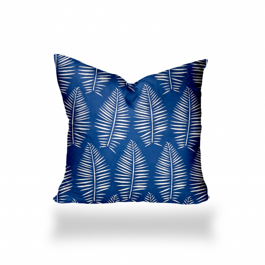 18" X 18" Blue And White Enveloped Tropical Throw Indoor Outdoor Pillow