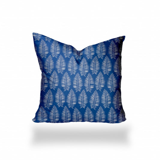 36" X 36" Blue And White Zippered Tropical Throw Indoor Outdoor Pillow Cover