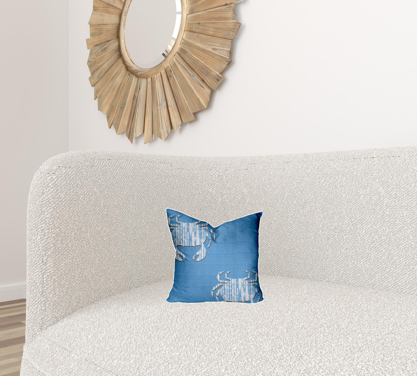 12" X 12" Blue And White Crab Zippered Coastal Throw Indoor Outdoor Pillow Cover