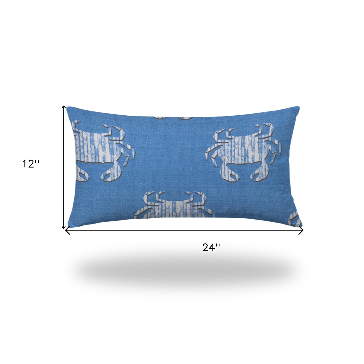 14" X 24" Blue And White Crab Enveloped Lumbar Indoor Outdoor Pillow Cover